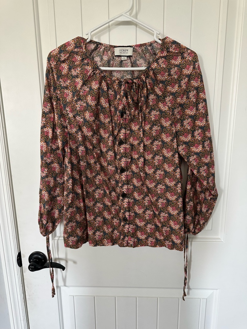J. Crew Floral Tie-Neck Top